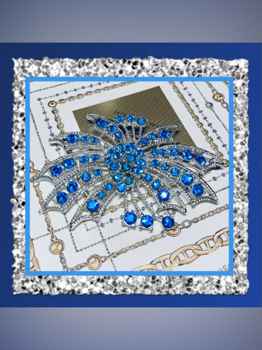 Vintage Blue Rhinestone Starburst Brooch - Picture 3 of 5